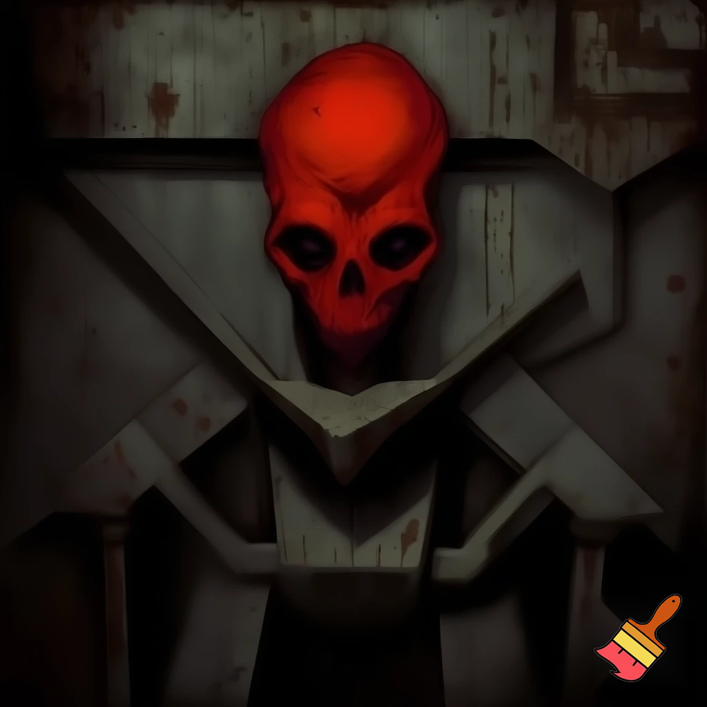 Red head, industrial art, minimalist, creature horror, machine, Dark