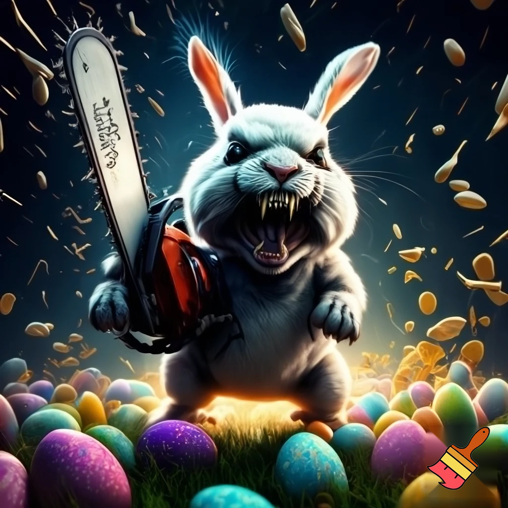 Easter bunny with a chainsaw