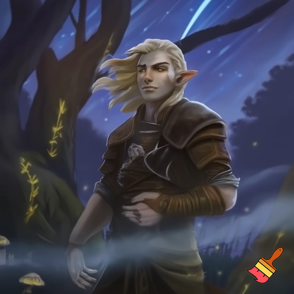  male wood elf circle of the stars druid pale skin blond hair hazel eyes