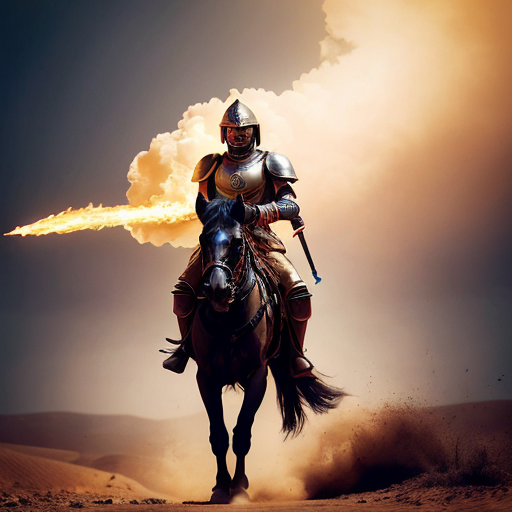Rajput warrior on horseback, charging in desert storm, cinematic, intense mood, golden hour lighting, low angle shot, dust particles flying, ultra detailed armor, in style of Frank Frazetta --ar 16:9 --v 6
