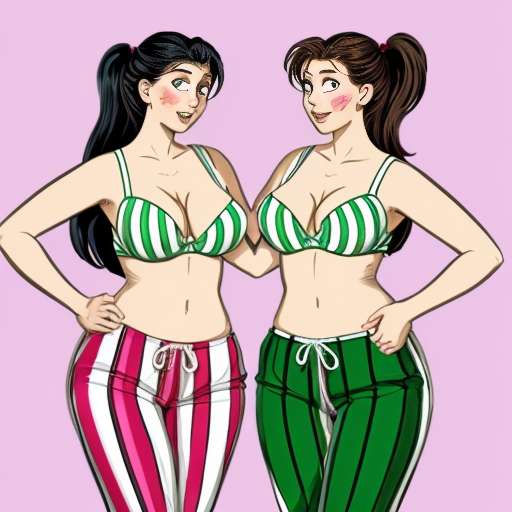 90's disney's 2d aladdin style comic black background and panels of 
Panel 1 a curvy figure two headed woman with brown hair and black striped haired ponytail and with green skin barefoot with green and white striped harem pants and pink and white striped bra marching towards viewer. 
Panel 2 then the curvy figure two headed woman with brown hair  black striped haired ponytail and with green skin barefoot with green and white striped harem pants and pink and white striped bra both looked at each other while marching towards.
Panel 3 then curvy figure two headed woman with brown black striped haired ponytail and with green skin barefoot with green and white striped harem pants and pink and white striped bra looked at viewer. 
Panel 4 then the curvy figure two headed woman with  brown hair and l black striped haired ponytail and with green skin barefoot with green and white striped harem pants and pink and white striped bra kissed the viewer while marching. 
Panel 5 then the curvy figure two headed woman with brown hair black striped haired ponytail and with green skin barefoot with green and white striped harem pants and pink and white striped bra turns around and turns around and revealing to the viewer a yellow triangle shaped stitch patch was on the middle of her butt of her green and white striped harem pants. 
Panel 6 then curvy figure two headed woman with brown hair and black striped haired ponytail and with green skin barefoot with green and white striped harem pants and pink and white striped bra shakes her butt with the yellow triangle shaped Stitch patch on her big butt.  