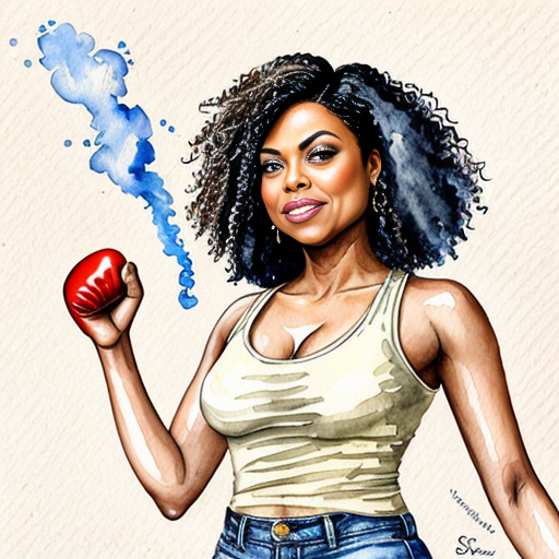 Taraji P. Henson as an FBI one beige fur jacket and yellow beige tank top red and yellow dots and blue jeans with long curly thick hair 20th Century Fox spray sprinkling water TNT stone smoker *punch*



