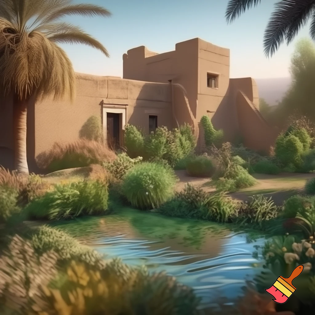 Create a house in the Indus valley, create lots of vegetation, and give it a garden and small pool.