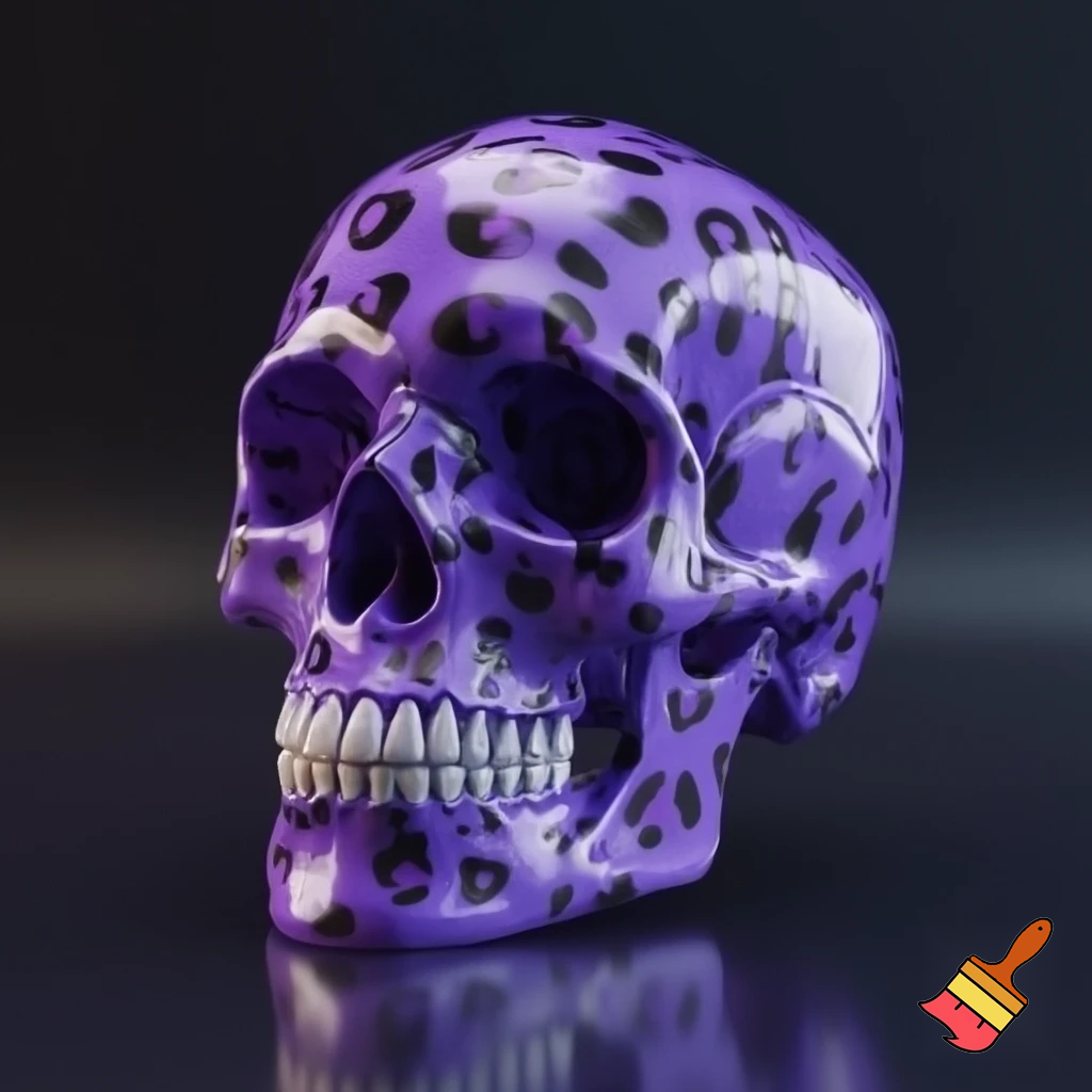 Draw a skull that is purple leopard print patterned