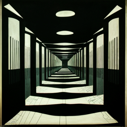 City inspired in the german expressionism architecture, exagerated forms, surreal buildings and deformed lines. Dark tone