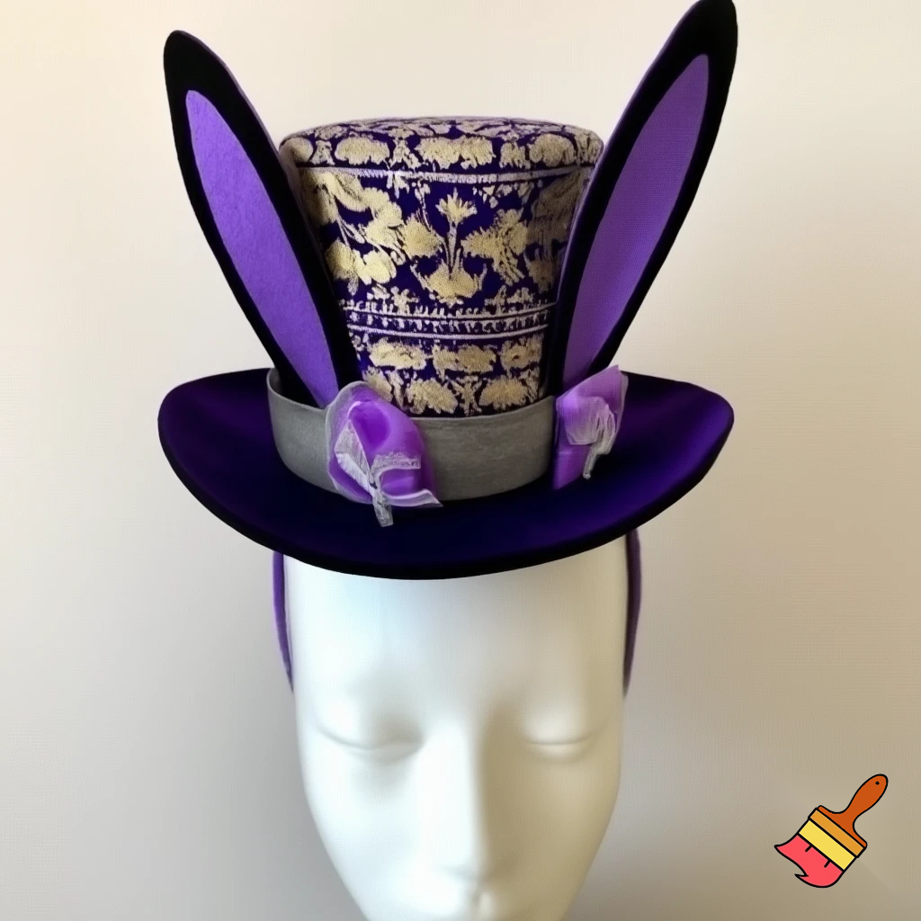 Easter bunny top hat headband, purple and white gold and silver top hat black purple dark purple special hat in delicate purple white, purple and fabric fabric and velvet white gold golden silver patterns Easter top hat