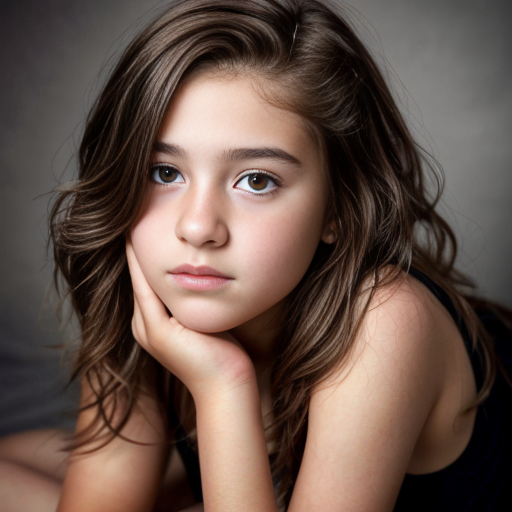 a self portrait of a 14 year old girl with wavy dark brown hair and brown eyes with a diamond face shape teenager , laying, full body