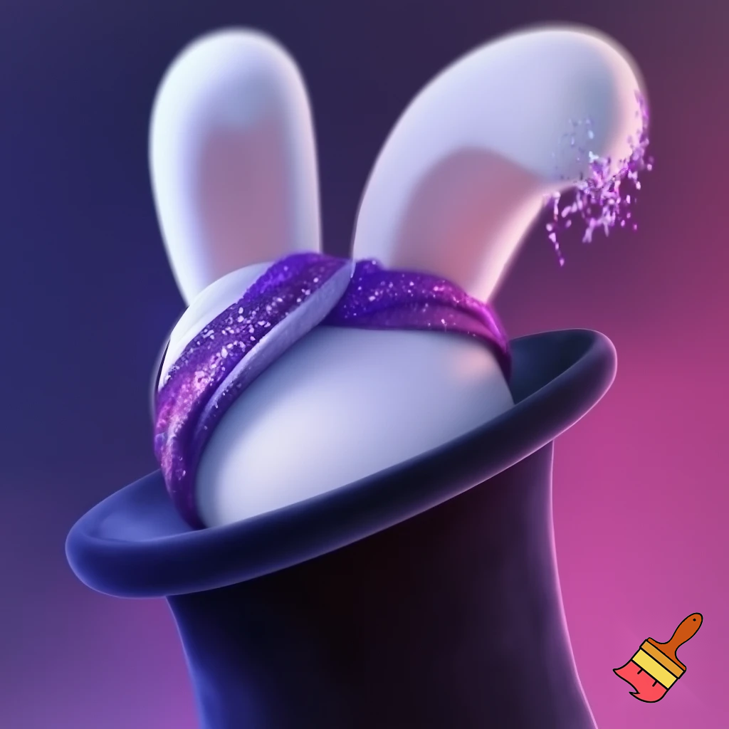 Black top hat with bunny ears velvet white and purple purple and white headband fabric and velvet glitter, purple and pink