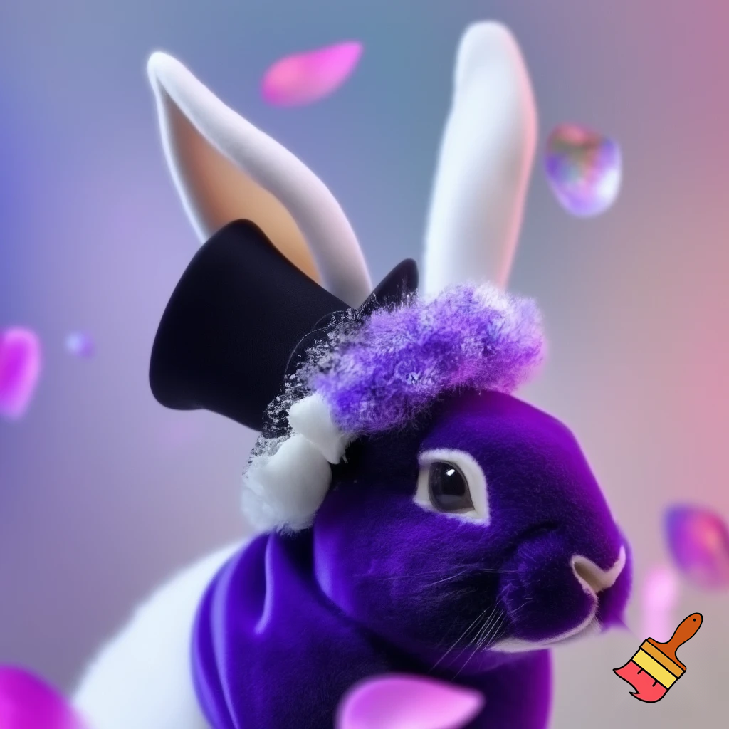 Black top hat with bunny ears velvet white and purple purple and white headband fabric and velvet glitter, purple and pink special present true special and delicate velvet white purple Easter bunny is Ben