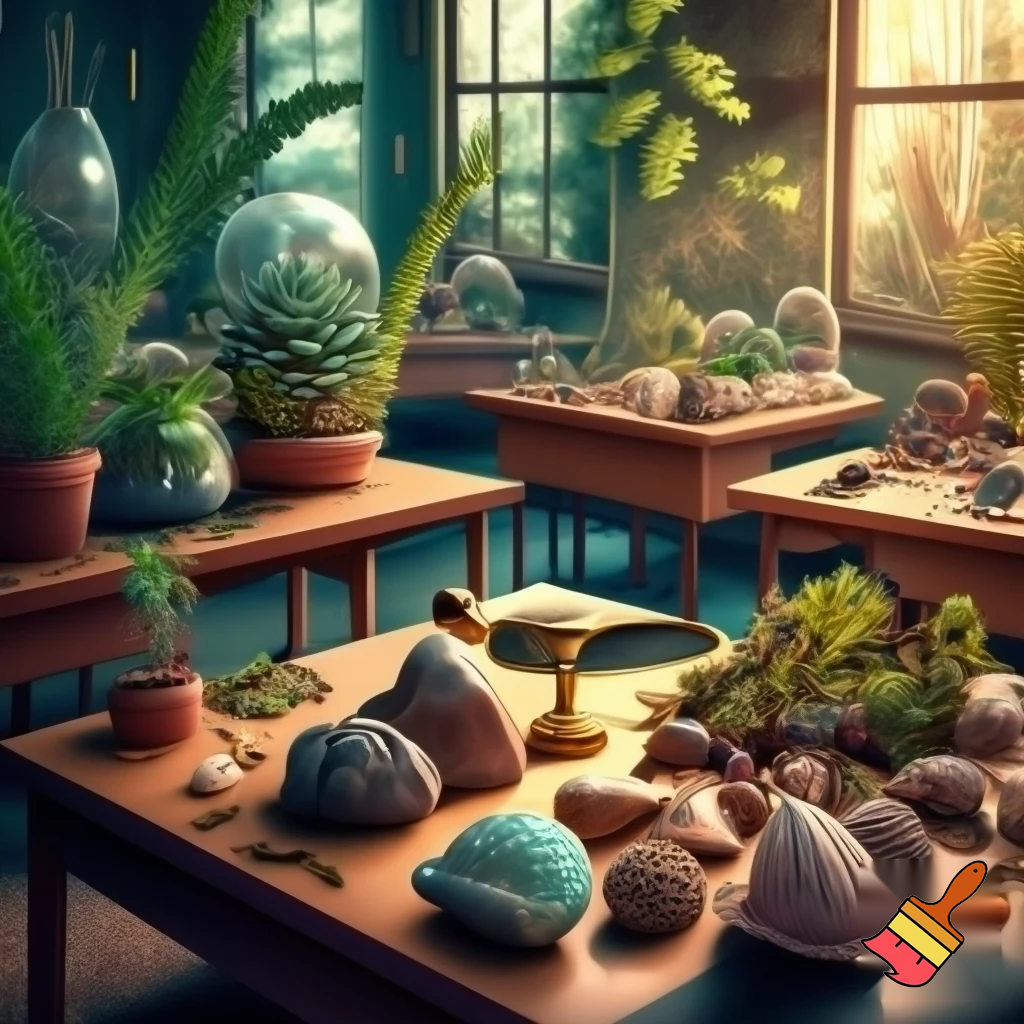 crea un aula con Sector de ciencia: lupas, plantas, materiales naturales