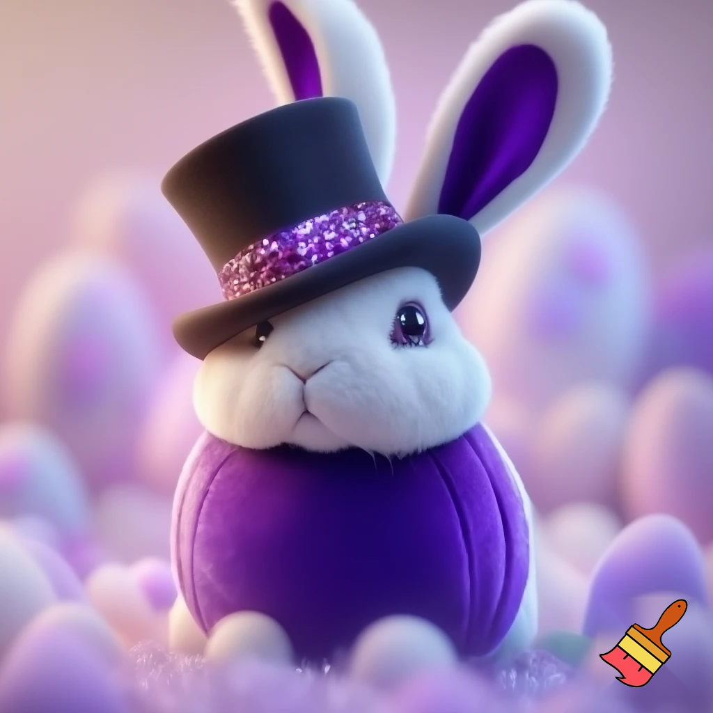 Black top hat with bunny ears velvet white and purple purple and white headband fabric and velvet glitter, purple and pink special present true special and delicate velvet white purple Easter bunny is Ben