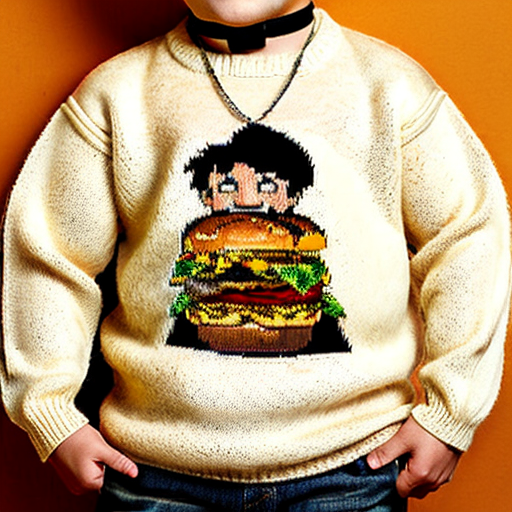 Barna tüskés kissé elvis kunkoros hajú minimálisan kövér fiú sárga tádzsik juh gyapjú puloverben nyak nélküli összeérnek szemei de van elválasztó hamburgert eszik és 2D-s legyen NE LEGYEN REÁLIS CSAK 2D A FIU VIDÁM LEGYEN 10-12 ÉVES ÉS NE LEGYEN KÖZE MÁS DOLGOKHOZ de ember fiu legyen csak a pulóvere gyapjú
