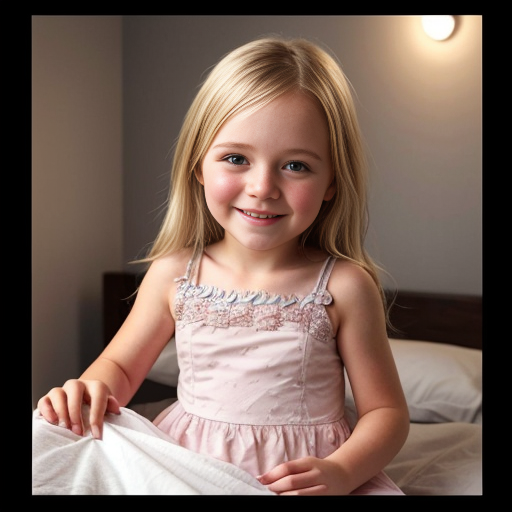 swedish blonde little girl  at night dress, very beautiful, on the bedroom, close up