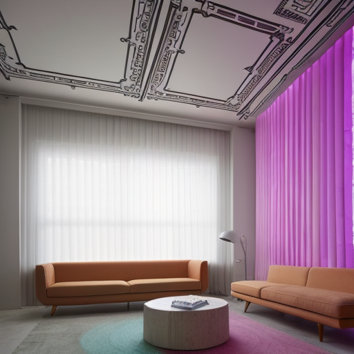 an interior space/installation using light colour fabric