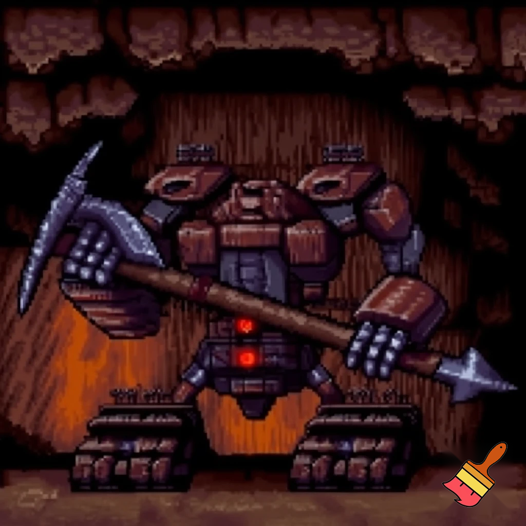 Make a robot enemy that could dig and throw there pickaxe at you. Pixel art