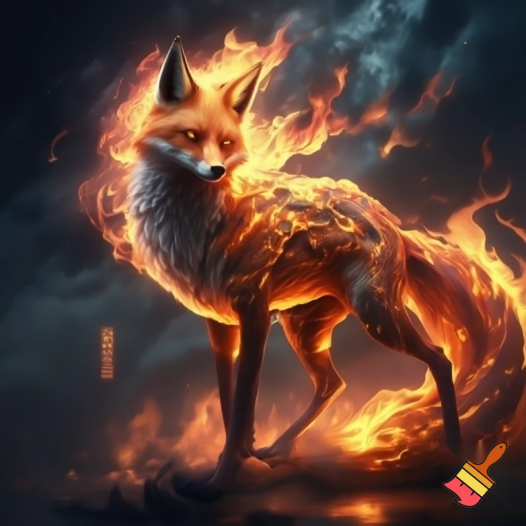 fantasy fox made out of fire