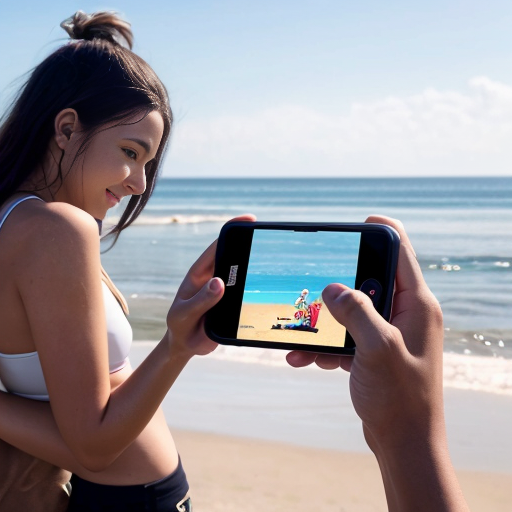 Goretzka play game on apple phone and Vanessa play game on apple phone at the beach 