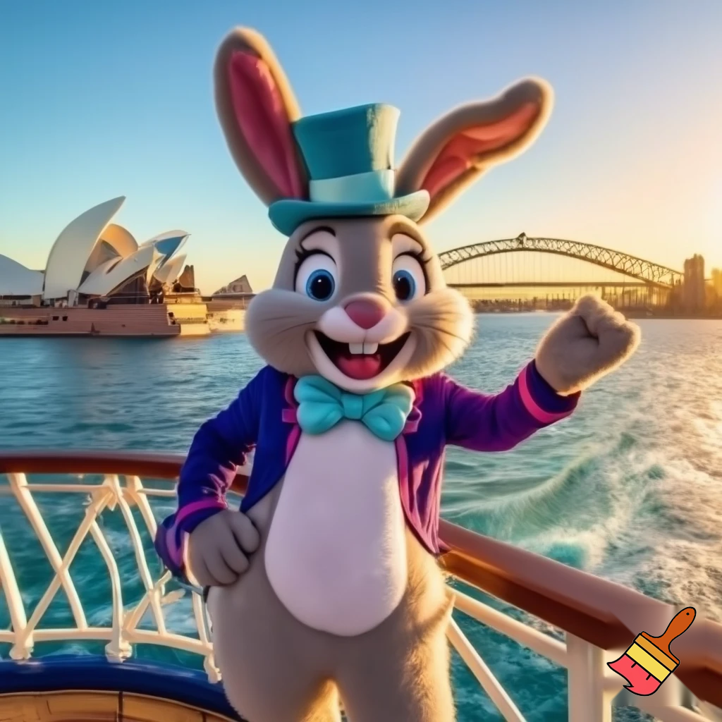 Easter bunny mascot Disneyland costume with the top hat Australia Disney cruise ship