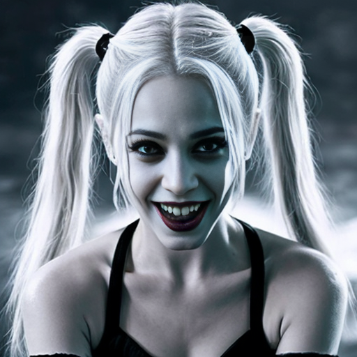 Killer frost crystal frost short white hair blue eyes marrying Harley Quinn blonde hair two pigtails blue eyes 