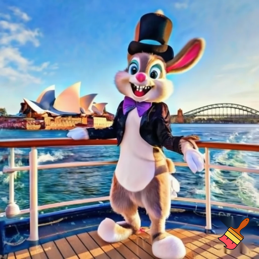 Easter bunny mascot Disneyland costume with the top hat Australia Disney cruise ship