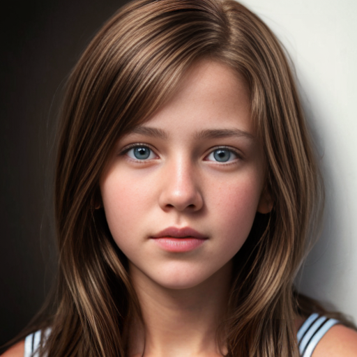 13 Year Old Floating Female Head Brown Hair Down. No Neck, No Body Visible.