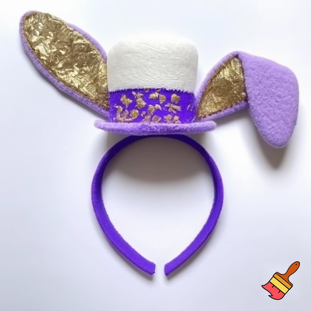 Easter bunny top hat headband, purple and white with gold