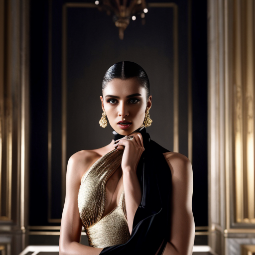 Ultra luxury Maison Fasano homepage hero image, iconic male model sitting confidently in black and gold luxury environment, elegant female model standing beside him wearing couture and gold jewelry, Maison Fasano perfume bottle prominently displayed, dramatic cinematic lighting, modern Roman architecture with marble and gold accents, deep shadows, elite atmosphere, ultra realistic photography, global luxury brand campaign, minimal composition with negative space for headline text, masterpiece, 8k, cinematic lighting, sharp focus, luxury editorial style, 1184x780