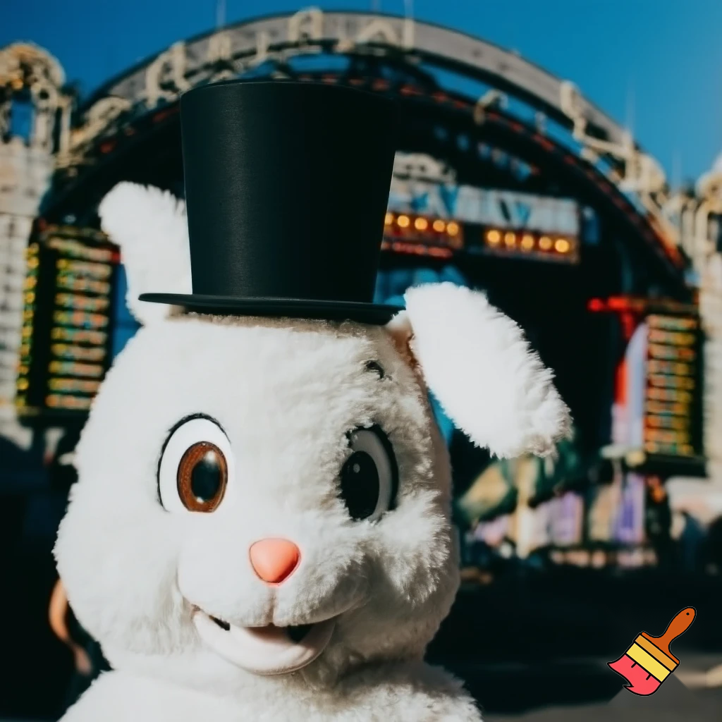  Easter bunny mascot costume top hat photo taken with the Easter open white Sydney Luna Park Sydney Luna Park