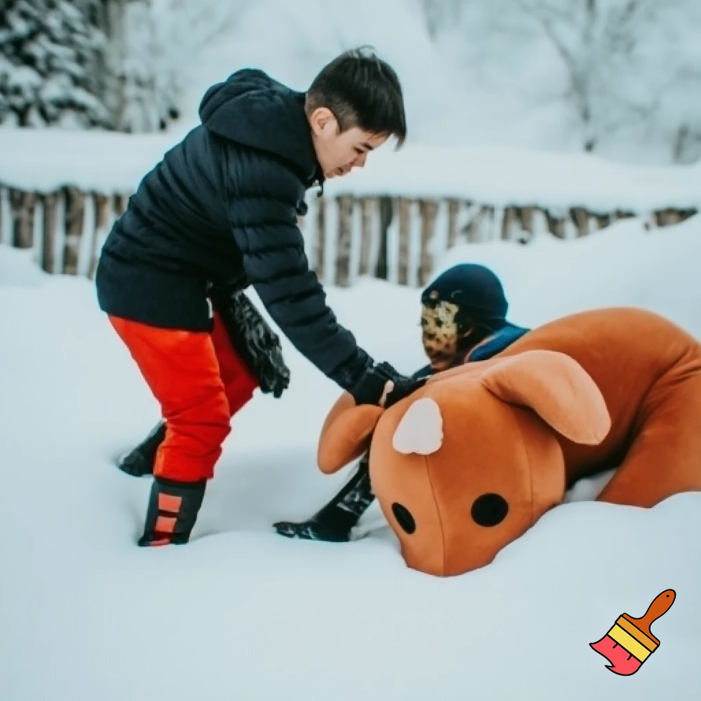 Put a kid inside a dog stuffed animal with the stuffing still inside and he’s getting buried in very, very deep snow