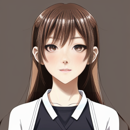 crea una ragazza stile anime giaponesi con capelli lisci marroni occhi marroni naso a patata e un grosso neo vicino al naso 
