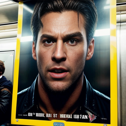 a movie poster on a subway that says man man, and he has the powers of a man