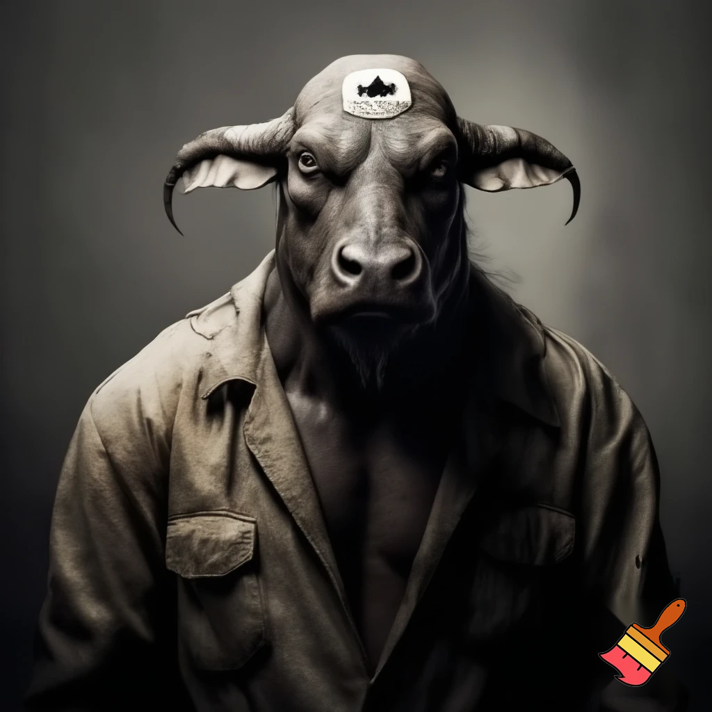 Water buffalo
deadly
feral
evil
guilty
face tattoo
prison outfit
mugshot