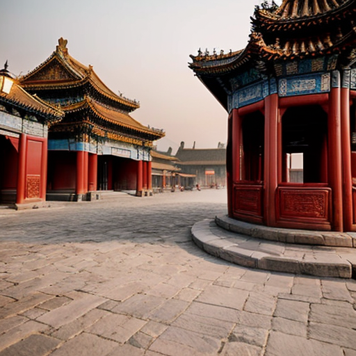 Prompt (single paragraph): Ultra-soft, dreamy depiction of an early-morning Forbidden City courtyard wrapped in pale golden mist, empty stone pathways, glowing red palace walls, faint lantern light, calm sky, gentle dust motes floating in sunlight, no people, serene, meditative atmosphere; style: hyperrealistic watercolor with soft edges; lighting: warm diffused dawn light; aspect ratio 16:9; cinematic stillness, tranquil historical ambience.
