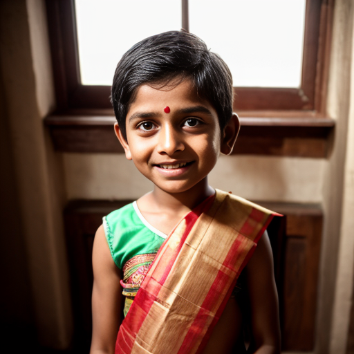 Photorealistic cinematic family portrait, aspect ratio 16:9. A traditional Brahmin family inside a modest Indian home — simple clay walls, brass utensils, and a soft diya glow illuminating the space. The young boy stands at the center, radiating a divine, innocent aura, his face glowing with purity and childlike wonder. Parents in the background, dressed in humble cotton dhotis and sarees, their expressions a mix of pride, devotion, and quiet struggle. Emotional contrast between the boy’s divine innocence and the parents’ worldly concerns. Warm earthy tones, soft natural light filtering through a small window, subtle incense smoke adding atmosphere. No text, purely cinematic realism. –ar 16:9 –stylize 300 –v 6