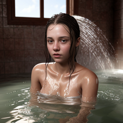 girl teen winter, a showers in red water