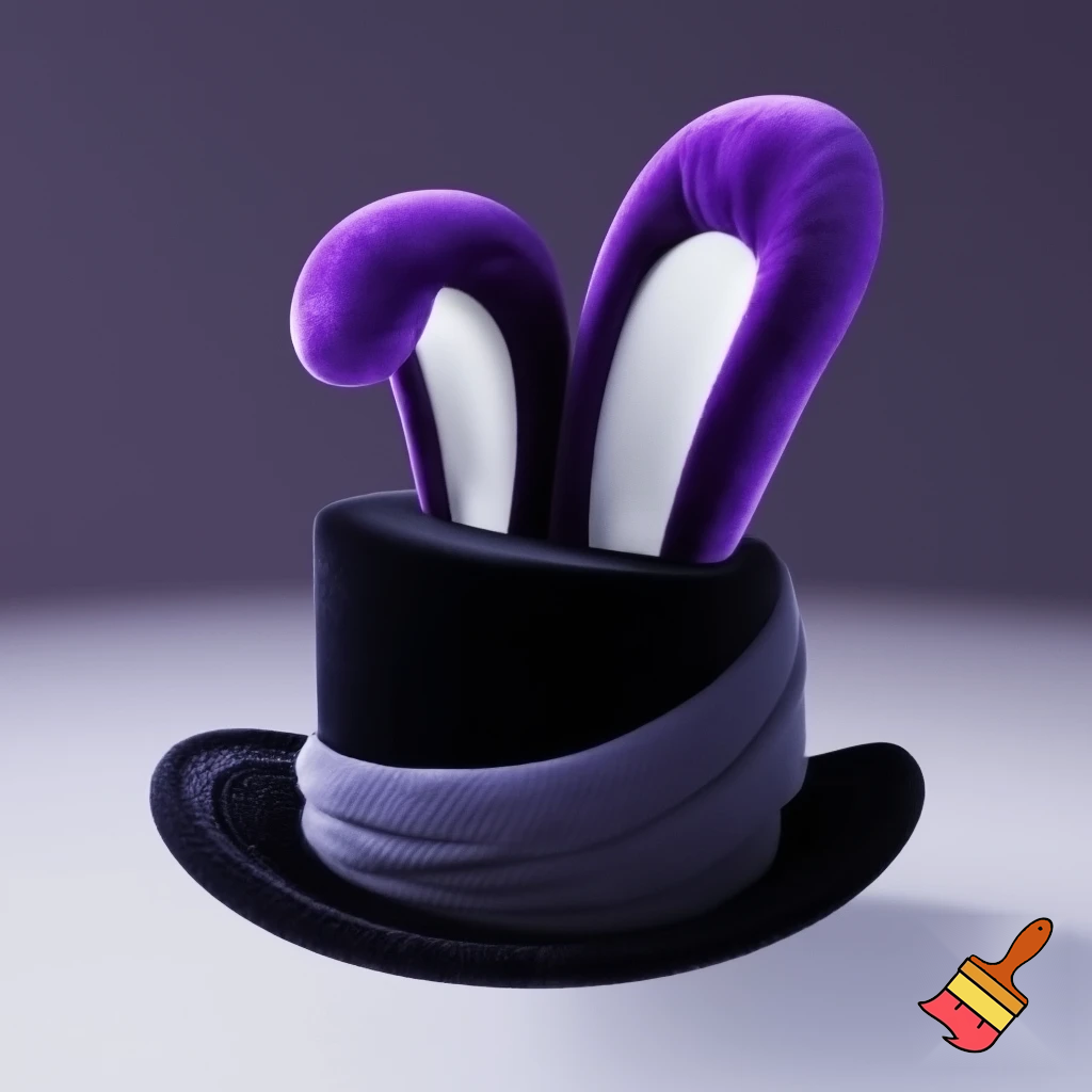 Black top hat with bunny ears velvet white and purple purple and white headband fabric and velvet