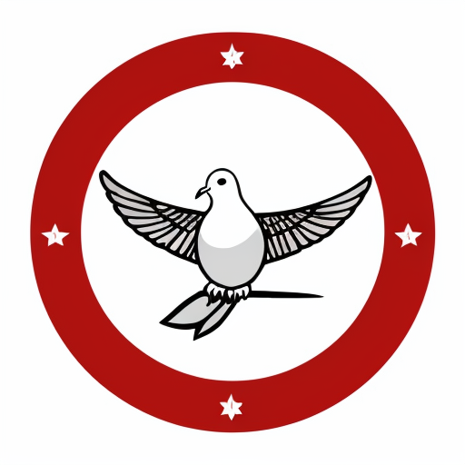 a flag with a dove in the middle and line designs behind the dove