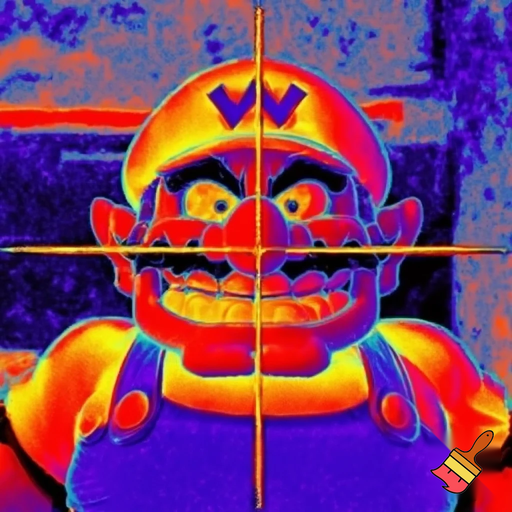 Wario on a thermal camera. Their is a crosshair