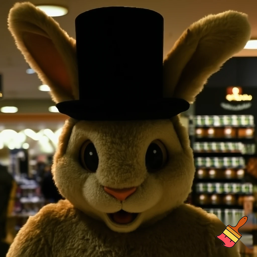 Easter bunny mascot top hat at the shopping centre mascot costume Darrell Lea magic room