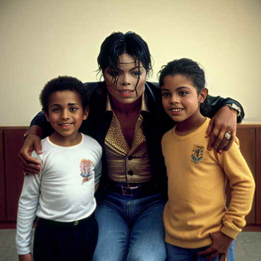 genreate a image of micheal jackson and esptein with kids
