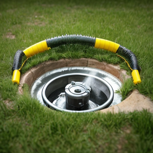 Generate an image in a semi‑infographic style: a small country house and a plot with a lawn and 3 apple trees; there’s a sprinkler system on the lawn. Next to it — a well head. The lower half of the frame should show a cross‑section of the ground: depict a well with a casing pipe; a borehole pump is suspended inside it on a cable, and you can see the pipes running to the house and to the irrigation system. Add light arrows and translucent lines to indicate the water flow. Use calm, natural colors; ensure good readability of the details. Style: “realistic diagram”; high level of detail.