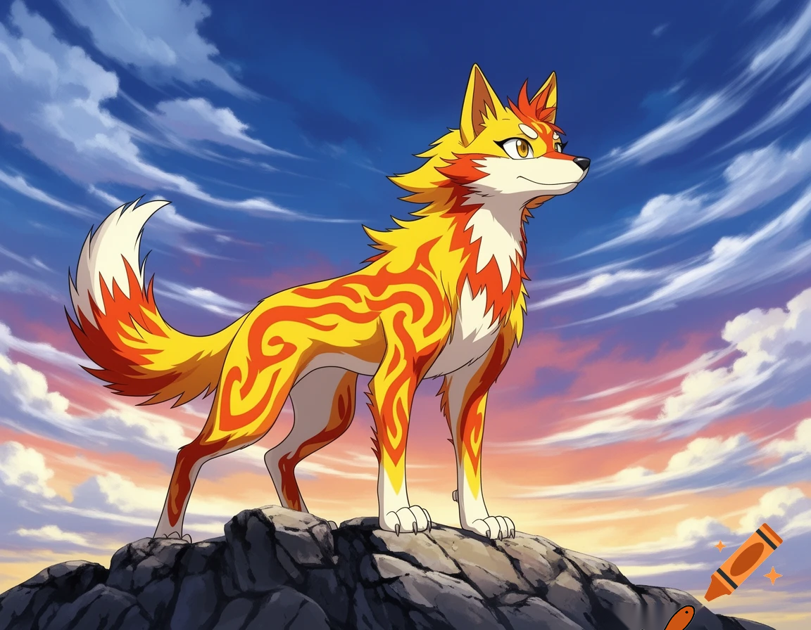 pokemon digimon tails prower mix styles wolf yellow orange and red patterns 