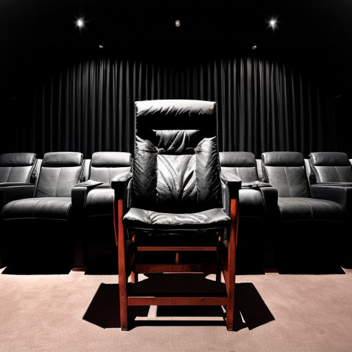 Director cinema's chair inspired in the german expressionism architecture, exagerated forms, surreal  and deformed lines. Dark tone. The chair must be a building, transformed as a building
