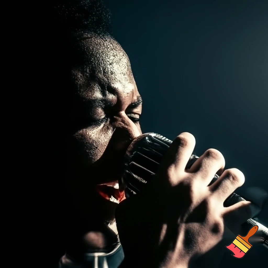 a singer close up on the mic with edgy lighting