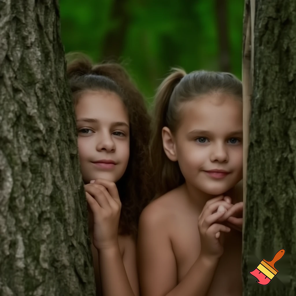 Two girls naked peeing in the woods