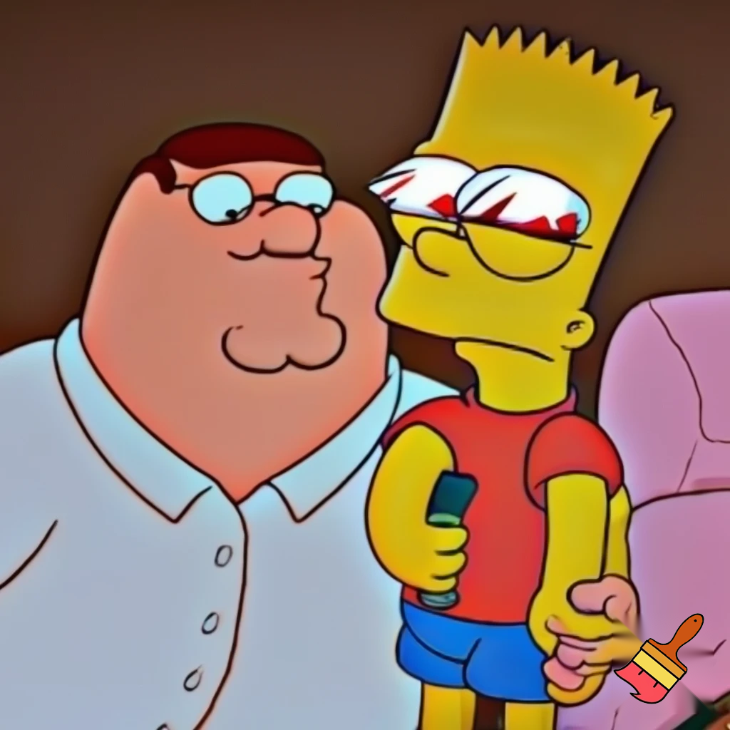 Bart Simpson with Lazer eyes unaliving Peter griffin