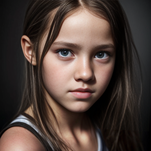 13 year old Canadian tomboy girl with long light black hair and amber eyes