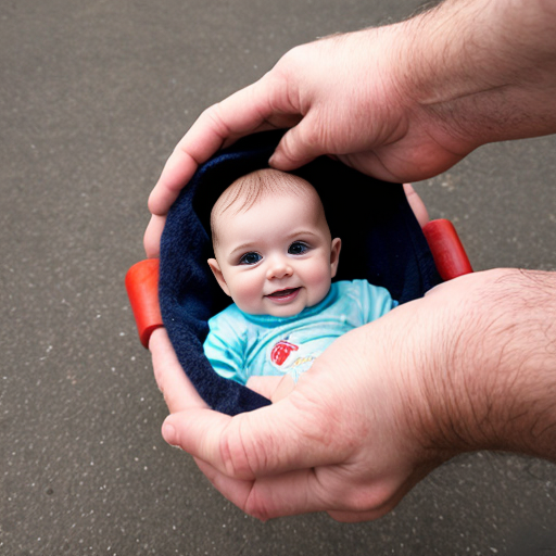 50 foot baby holding person in his hand.