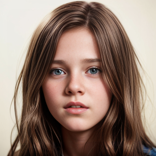 13 Year Old Floating Female Head Brown Hair Down. No Neck, No Body Visible.