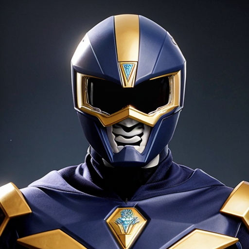 A midnight blue Mighty Morphin ranger with megalodon like features on the helmet and the spine in the full body like a picture of the full body